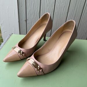 Coach Bowery Kitten Heels Nude Leather Pumps Sz 8.5 | Pointed Toe 3" Heel